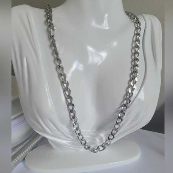 Vintage 14K NKP Silver Tone Men Women Large Chain Link Necklace and Bracelet Set - Picture 5 of 10